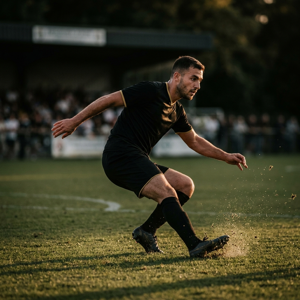 Wide soccer player braking hard, the deceleration finish full-backs need in position-specific strength training